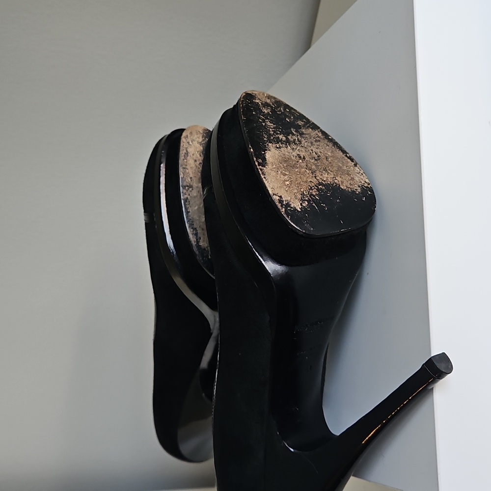 YSL Yves Saint Laurent Black Suede & Patent Leather Platform Heels Size EU 41 - Picture 7 of 8